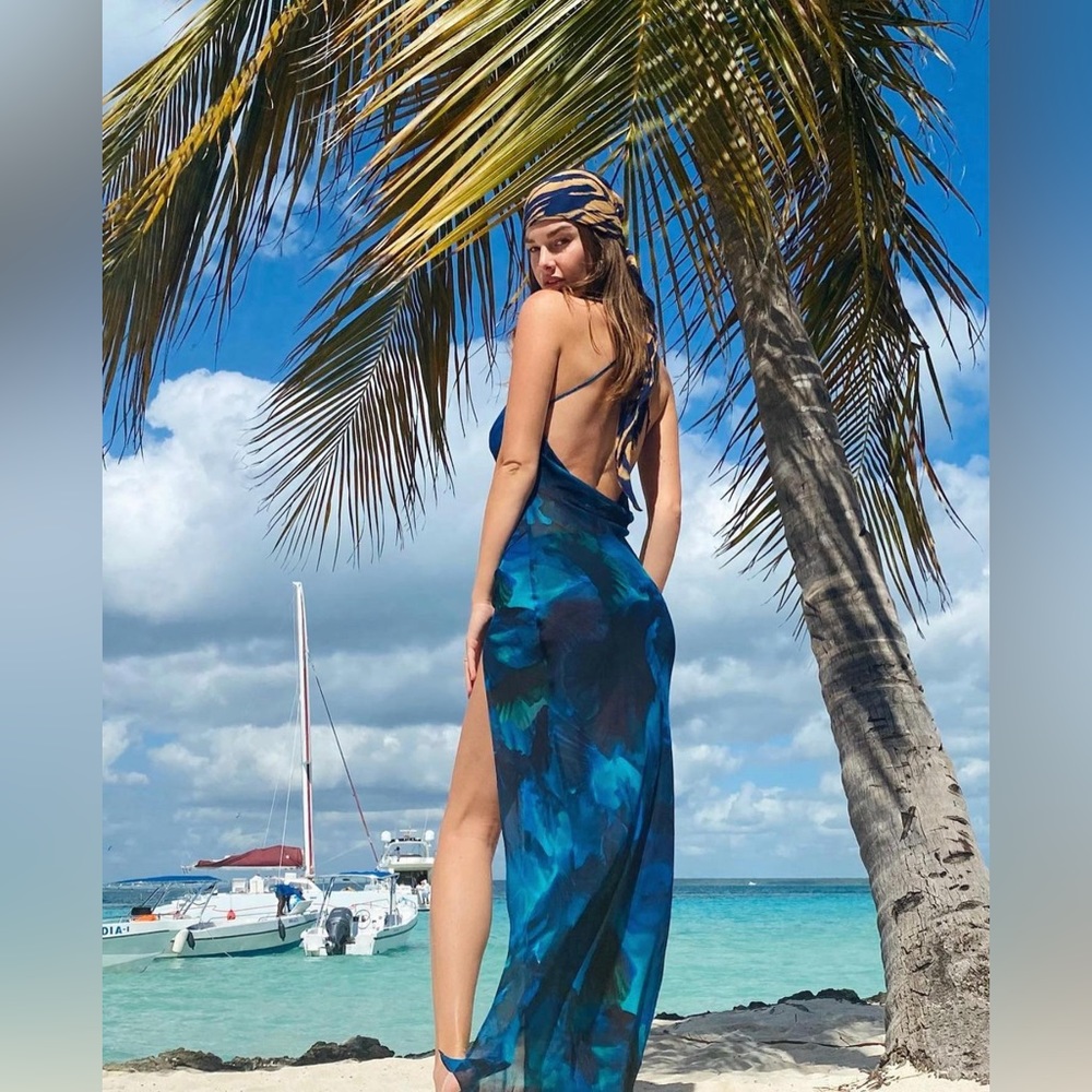 Rat & Boa Rafinha Dress New Blue Maxi Silk Cowl XS Timeless Slit Soft